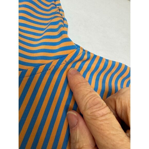 Peter Millar Summer Comfort Orange Blue Striped Polo Shirt Golf - Size Large - Picture 6 of 10